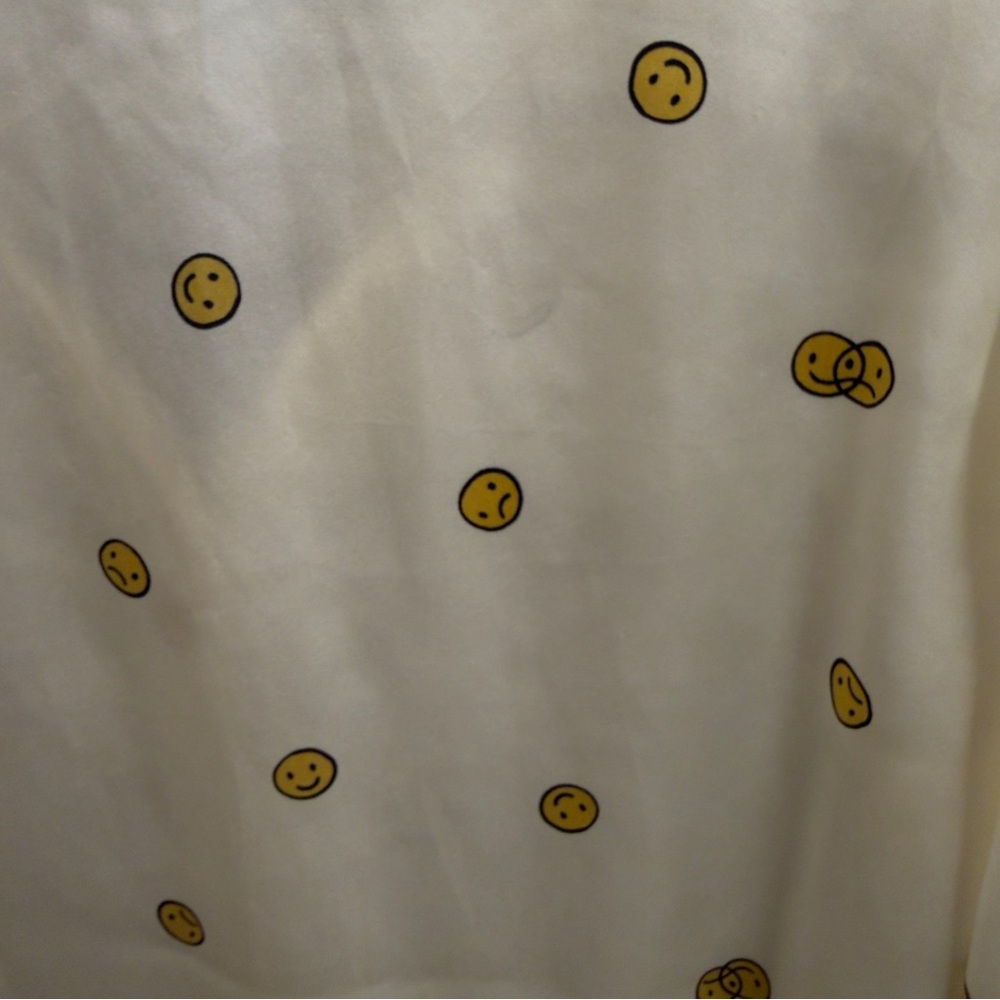 Reformation 100% Silk ‘Will’ Button Down Blouse with Yellow Smiley Faces Size S - Picture 4 of 10